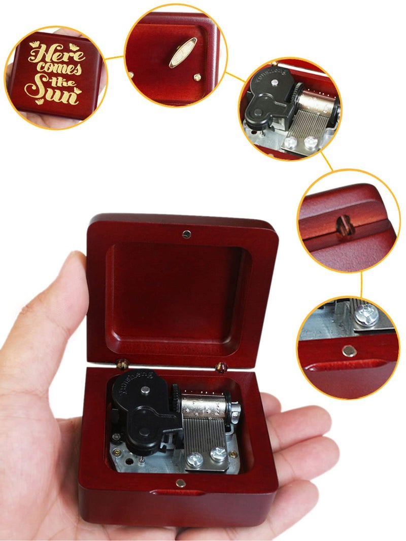 Sinzyo Music Box Vintage Wood Carved Mechanism Musical Boxs Gift For Birthday Valentine's Day Christmas Day(Here Comes The Sun -Wine Red Box) - Image 2